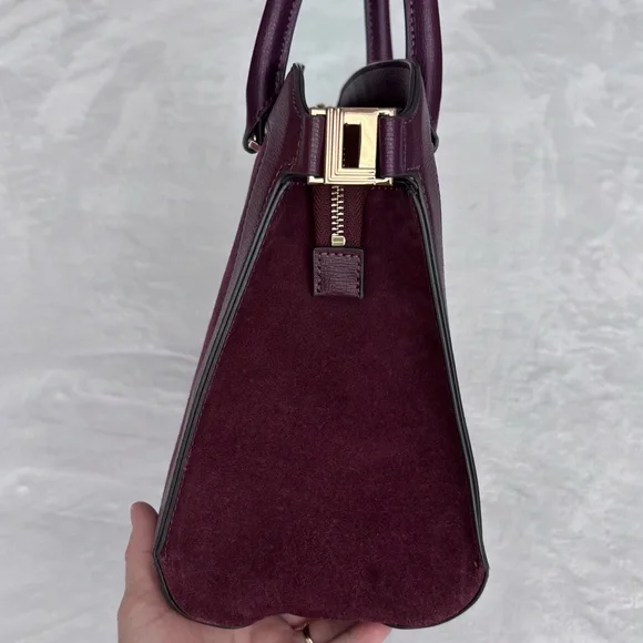 KARL LAGERFELD Simone Suede Leather Top Handle Raisin Satchel Crossbody--NWT - Picture 6 of 16